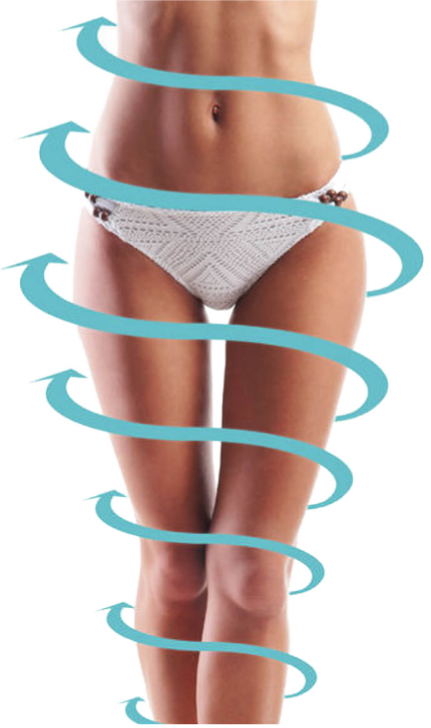 Woman's waist surrounded by swirls for skin tightening